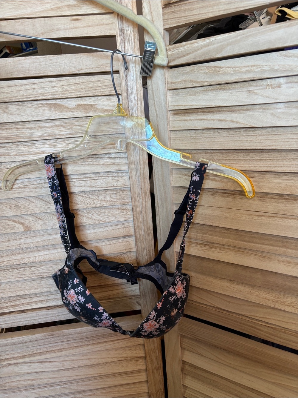 Victoria's Secret Black Bra with Pink Floral Accents 34B